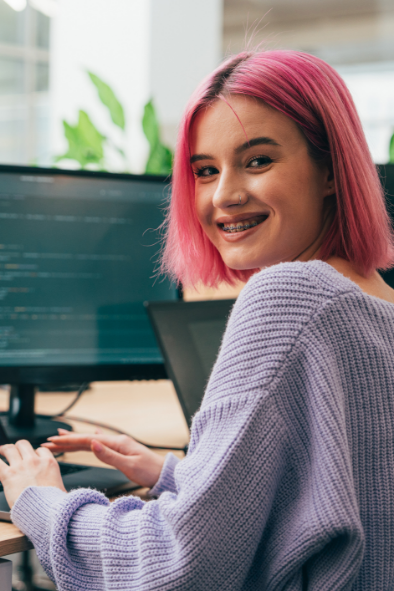 Programmer with pink hair